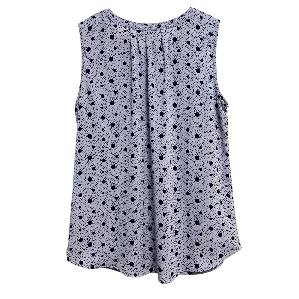 Talbots Polka Dot Blouse Womens Medium Blue Navy Sleeveless Split Neck Top - Picture 7 of 7